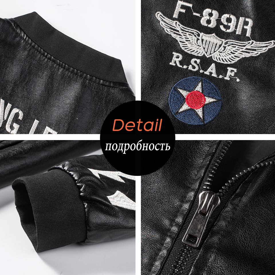 Men Autumn New Casual Motorcycle Vintage Leather Jackets Coat Men Fashion Biker US Army Bomber Embroidery PU Leather Jacket Men 201119