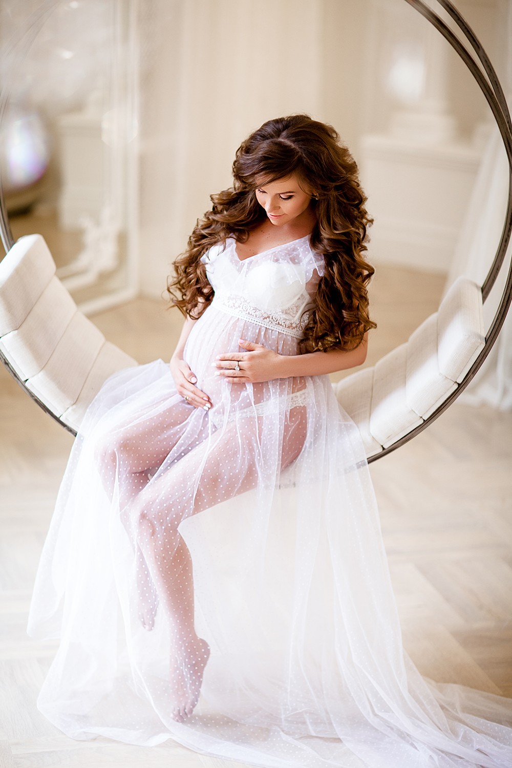 White Ivory Tulle Maternity Dress Photo Shoot Illusion Photography Gown Kimono Women Evening Prom Robe Bathrobe Sleepwear