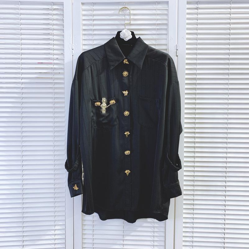 High Quality Fashion Striped Shirt Female Design Vinatge Chic Top Long Sleeve White Blouse Gold Boutton Clothes, Black
High Quality Fashion Striped Shirt Female Design Vinatge Chic Top Long Sleeve White Blouse Gold Boutton Clothes, Black