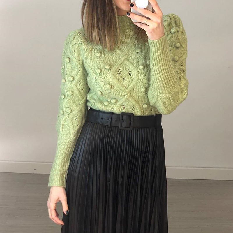 Vintage women elegant green sweaters fashion ladies knitted short pullovers casual female cute white sweater girls chic 201109