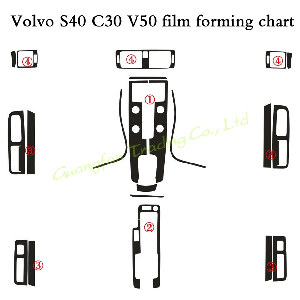 For Volvo S40 V50 C30 Interior Central Control Panel Door Handle 5D Carbon Fiber Stickers Decals Car styling Accessorie