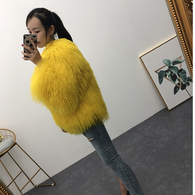 Women Imitation mongolian sheep fur coat ladies leather short style beach wool fur jacket female outerwear