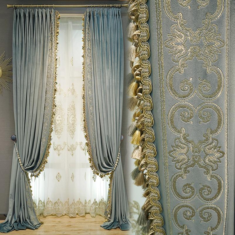 Custom curtains Neo-classical European blue living room luxury solid embroidered velvet thick cloth curtain tulle panel C315
Custom curtains Neo-classical European blue living room luxury solid embroidered velvet thick cloth curtain tulle panel C315