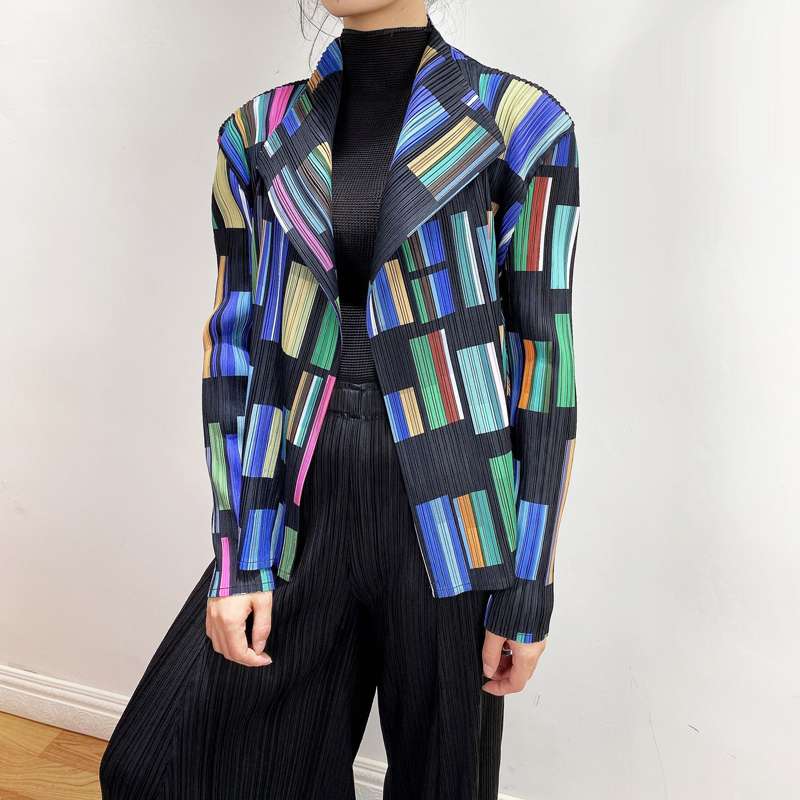 DEAT Full Sleeve Laepl Collar Colorful Striped Loose Cardigan Casual Coat Jacket Women Autumn Fashion Jackets AR066 201017