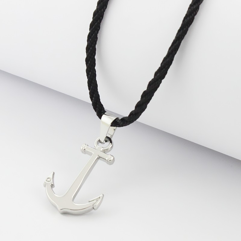 Runda Fashion IP Black Stainless Steel Sailor Anchor Pendant Necklace for Men Jewelry with Nylon Rope 201013