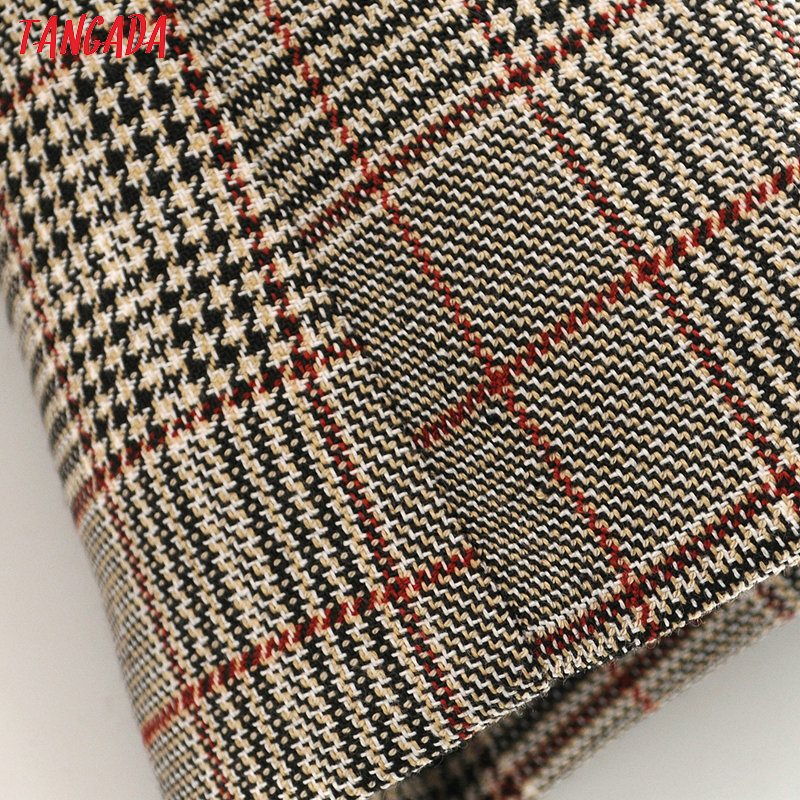 Tangada women vintage plaid blazer with belt female long sleeve elegant jacket ladies work wear blazer formal suits DA12 201201