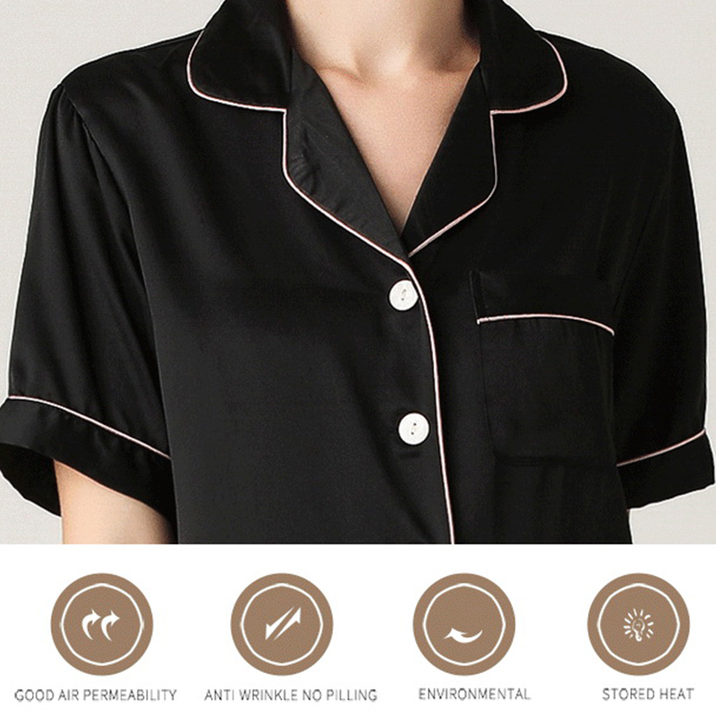 JULY'S SONG Soft Faux Silk Pajamas For Women Short Sleeve Sleepwear Lapel Collar Homewear Dot Striped Female Pyjamas Nightwear 201027