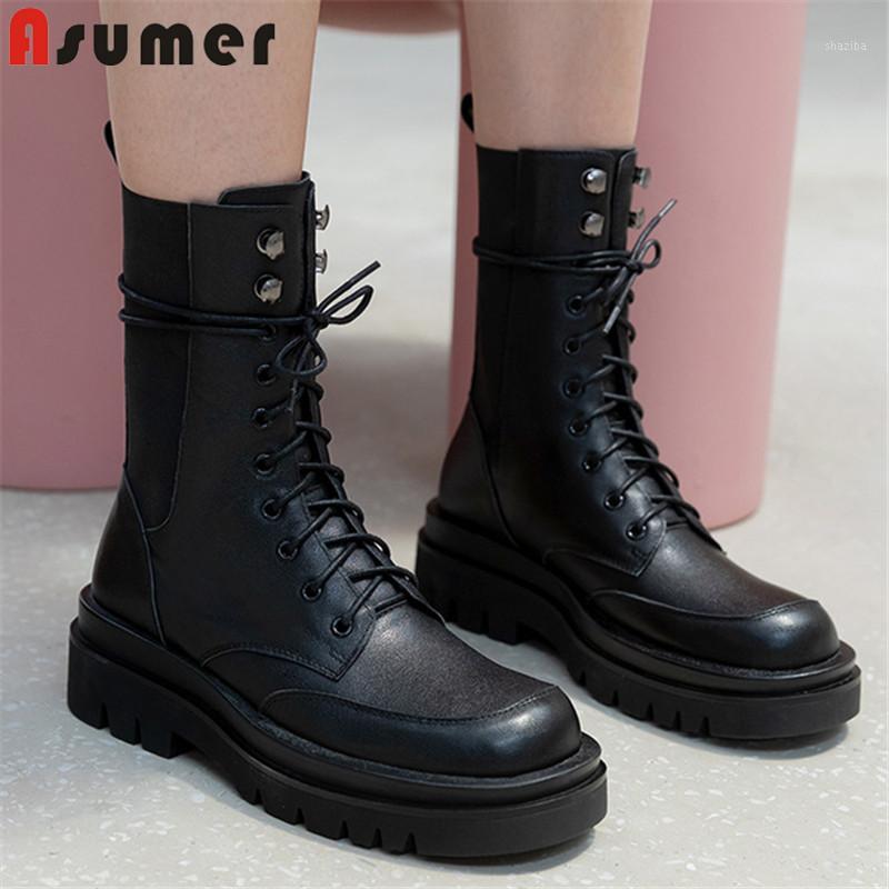 Asumer 2020 top quality flat platform boots women genuine leather shoes round toe cross tied casual shoes ladies ankle boots1, Black
Asumer 2020 top quality flat platform boots women genuine leather shoes round toe cross tied casual shoes ladies ankle boots1, Black