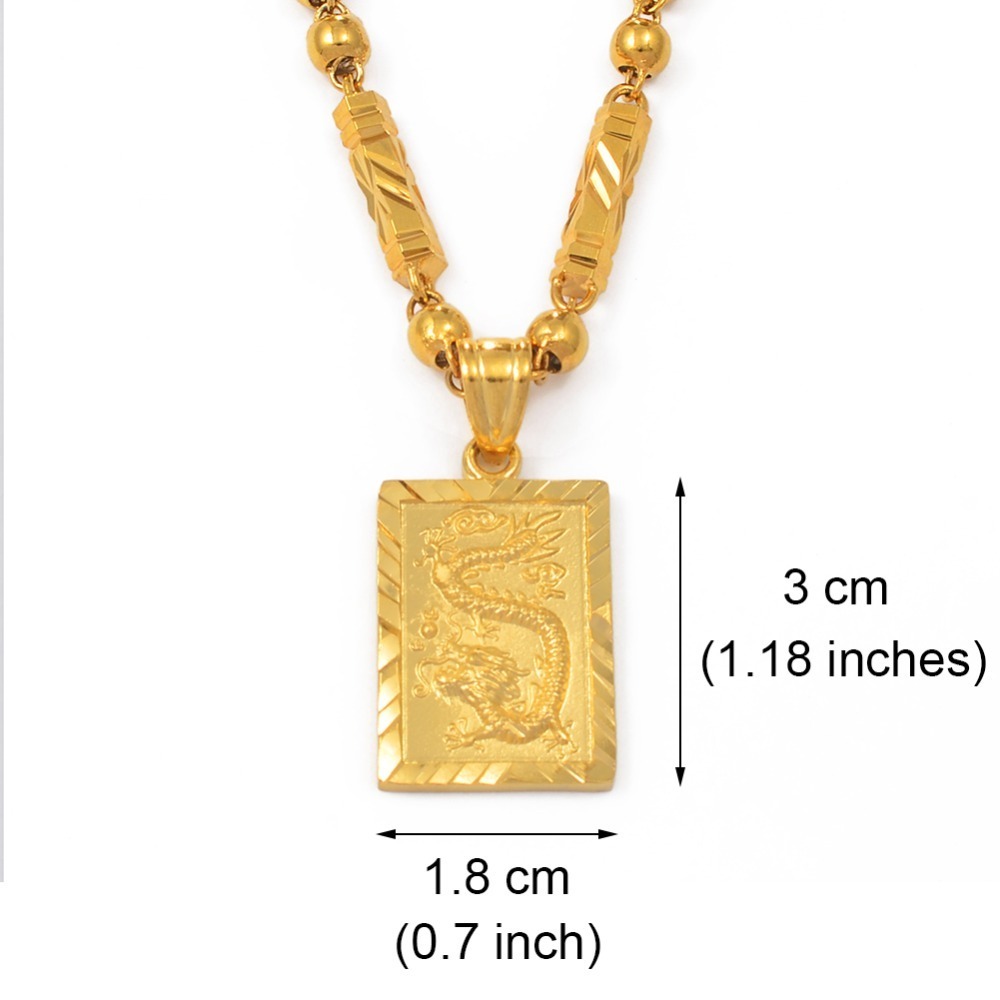 Anniyo Men's Dragon Pendant and Ball Beads Chain Necklaces Gold Color Jewelry for Father or Husband's Gift #006809P 201014