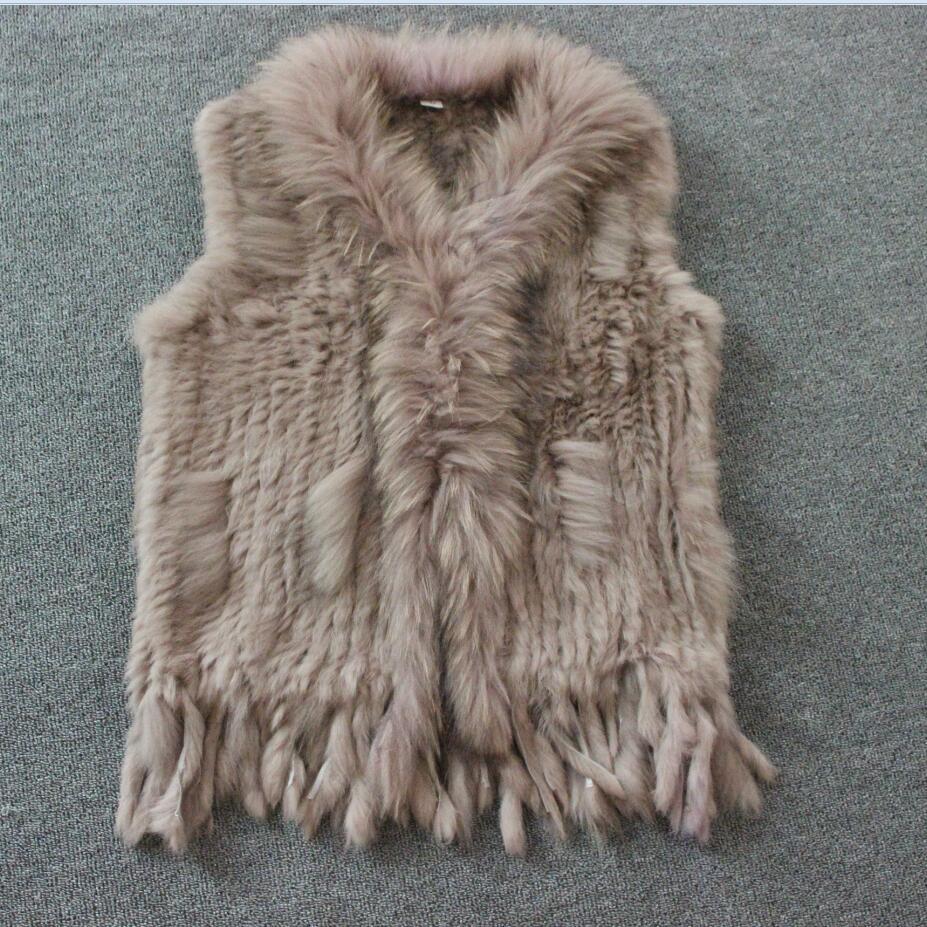 New Real ladies Genuine Knitted Rabbit Vest With Raccoon Trimming Waistcoat Winter Jacket harppihop Fur 201110