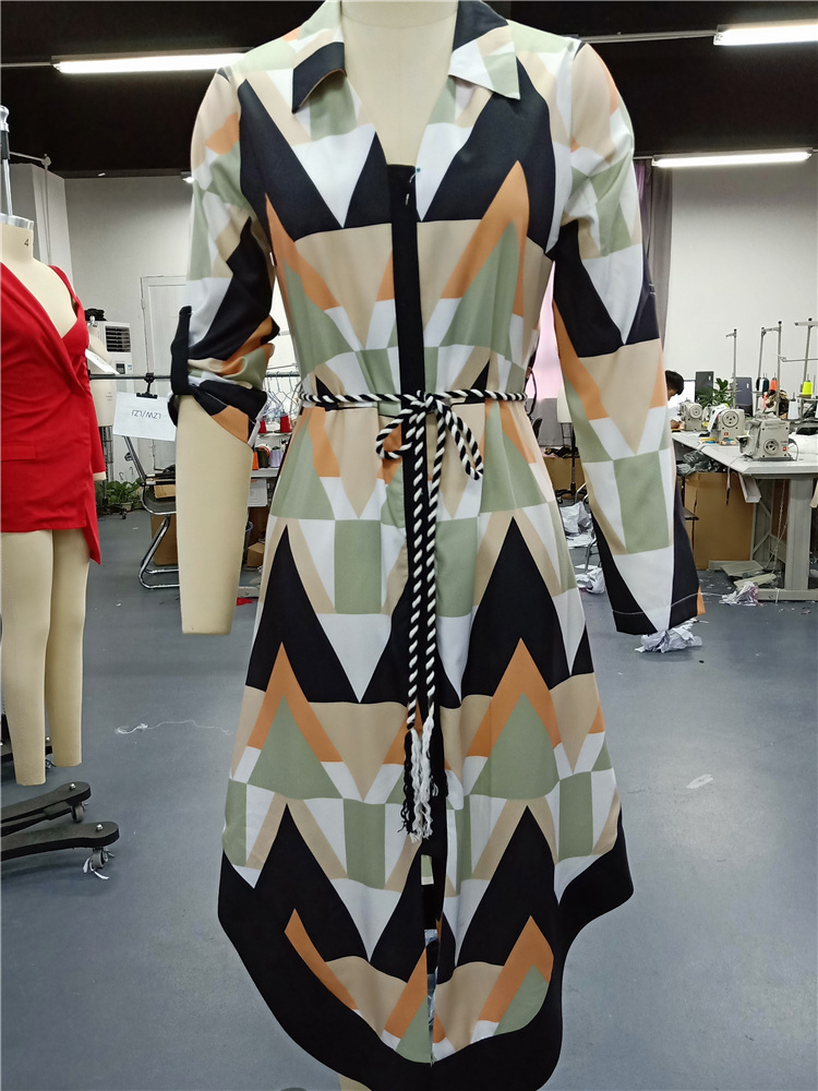 Summer Women Elegant Vacation Stylish Leisure Dress Female Slimming Colorblocked Geo Print Asymmetrical Casual Dress T200107