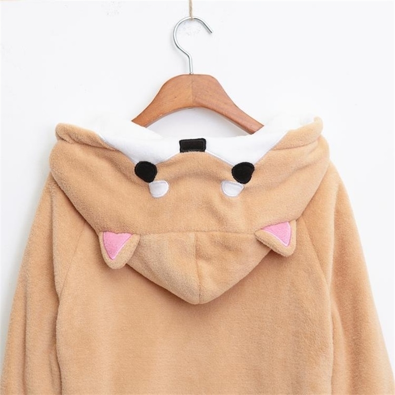 Shiba Inu Doge Kawaii lovely Velvet Long-sleeved Hooded Plush Coat Cartoon Anime Style Warm lady Winter Sweatshirt Christmas 201203