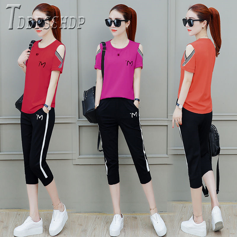 New Loose Plus Size Women Sets Short Sleeve T Shirt And Pants Female Sets 201008