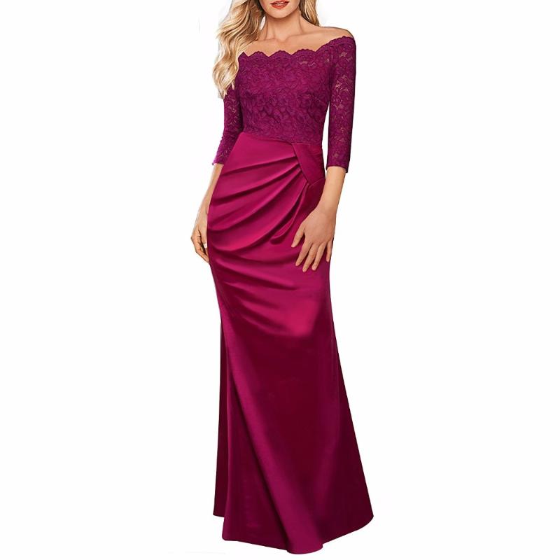 Women' Vintage Floral Lace 2/3 Sleeves Off Shoulder Formal Evening Long Dress Contrast Satin Wedding Party Maxi Dresses, Red
Women' Vintage Floral Lace 2/3 Sleeves Off Shoulder Formal Evening Long Dress Contrast Satin Wedding Party Maxi Dresses, Red
