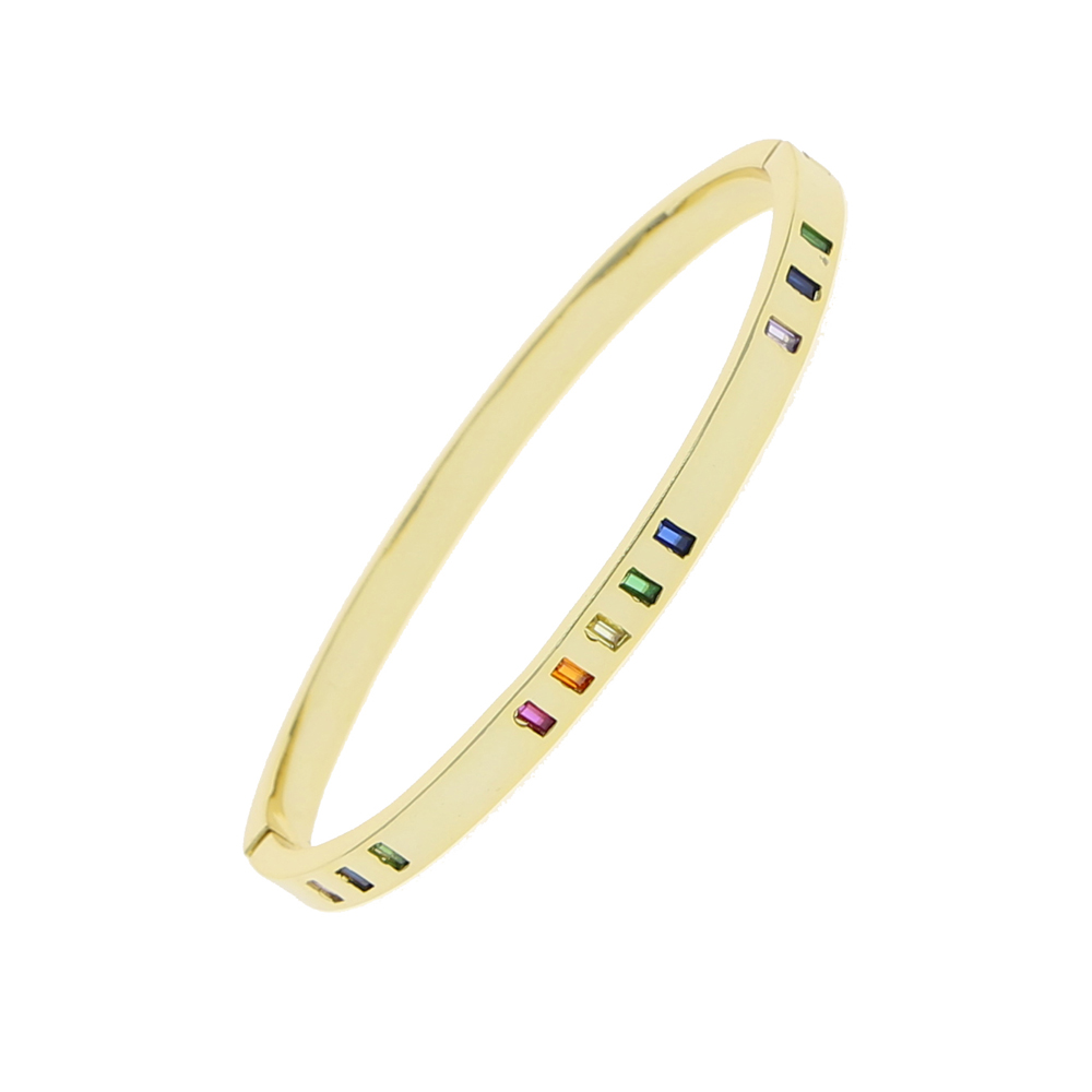 Classic Bling cz baguette rainbow colorful cubic zirconia bangle bracelet for women lady wedding party jewelry large size 60mm wholesale