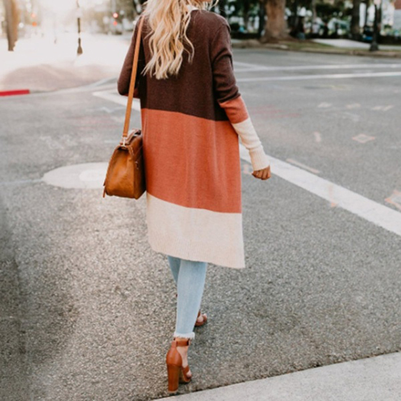 Spring Women Sweater Striped Color Block Draped Loose Cardigan Long Sleeve Casual Knit Sweater Coat Female Plus Size 2XL 201017