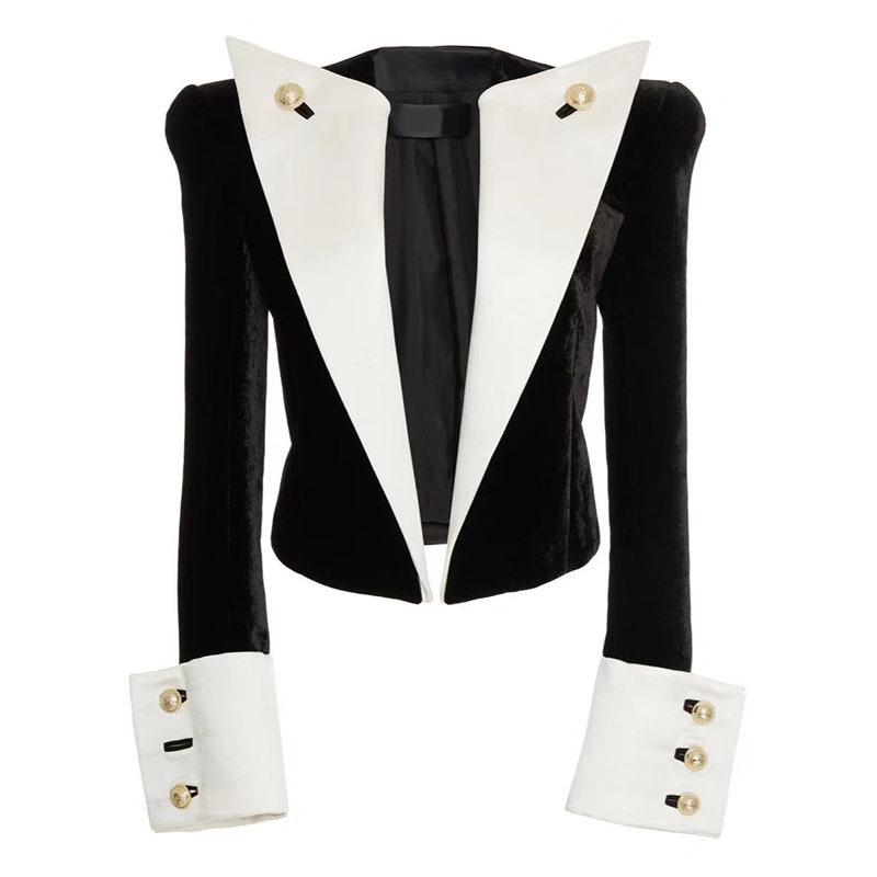 New Designer Blazer Women Ladies Large Lapel Gold Buckle Black White Patchwork Velvet Short Suit Women Blazers Jacket Female, As photo
New Designer Blazer Women Ladies Large Lapel Gold Buckle Black White Patchwork Velvet Short Suit Women Blazers Jacket Female, As photo