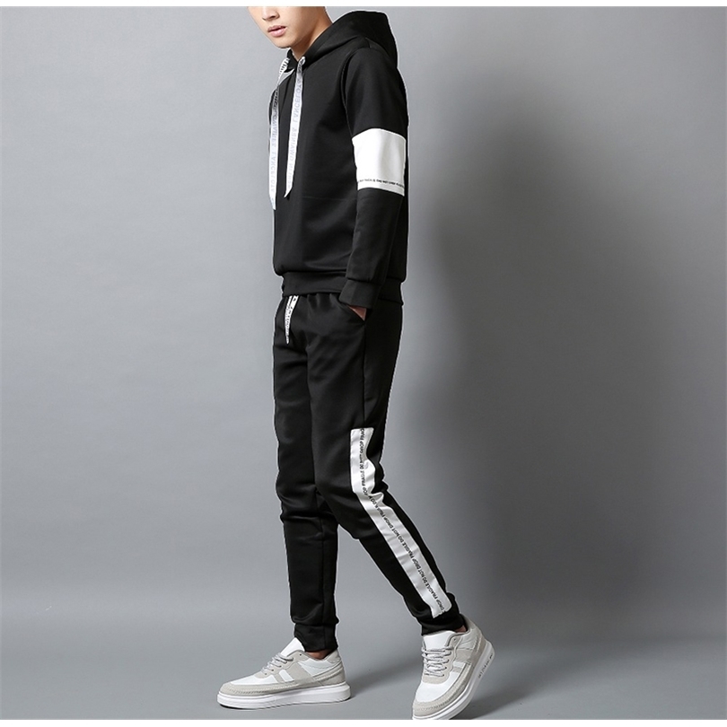 Patchwork Tracksuits Men's Sets Spring Autumn Hooded Sweatshirt Suit Mens Sportswear Pullover Two Piece Set Casual Male Sets 201210