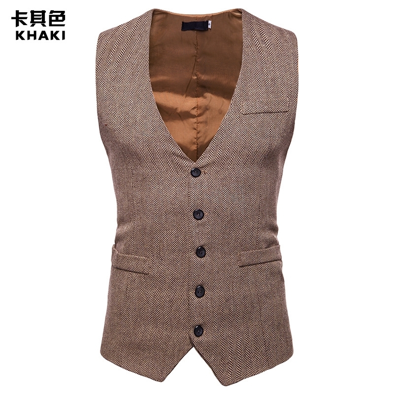 Herringbone Tweed Mens Waistcoat Formal Business Casual Slim Fit Vests for Men Retro British Style Gentleman Men Suit Vest Gilet 201014