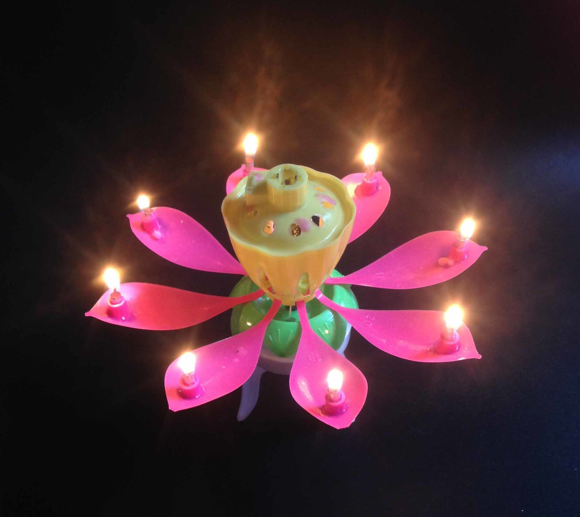 Colorful Petals Music Candle Children Birthday Party Lotus Sparkling Flower Velas Squirt Blossom Flame Cake Candle Accessory Gift