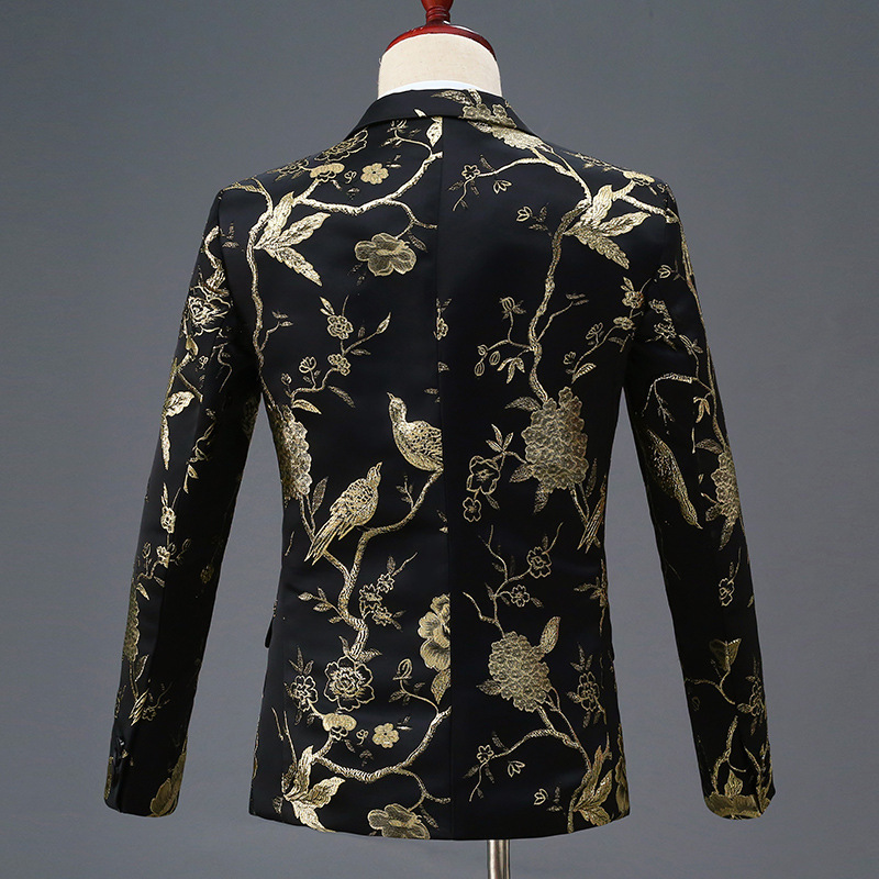 New Design Mens Stylish Embroidery Royal Blue Green Red Floral Pattern Suits Stage Singer Wedding Groom Tuxedo fast delivery