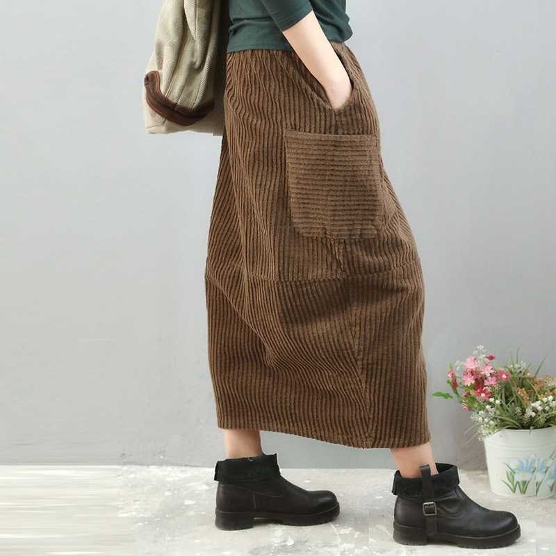 Retro solid color corduroy Elastic waist pocket skirt mori girl autumn Y200326, Brown
Retro solid color corduroy Elastic waist pocket skirt mori girl autumn Y200326, Brown