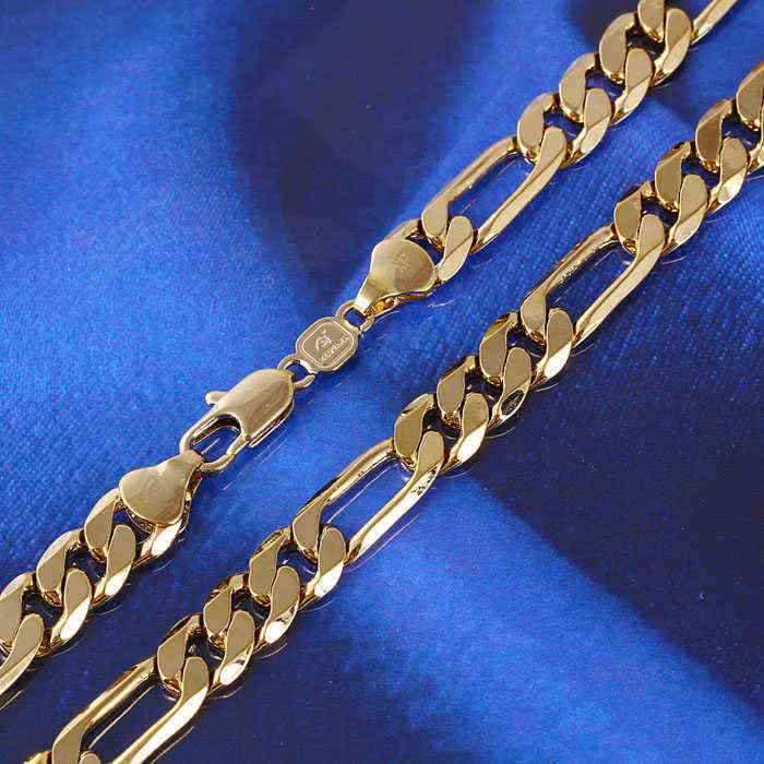 Mens 24 k Solid Gold FINISH 8mm Italian Figaro Link Chain Necklace 24 Inches 220121