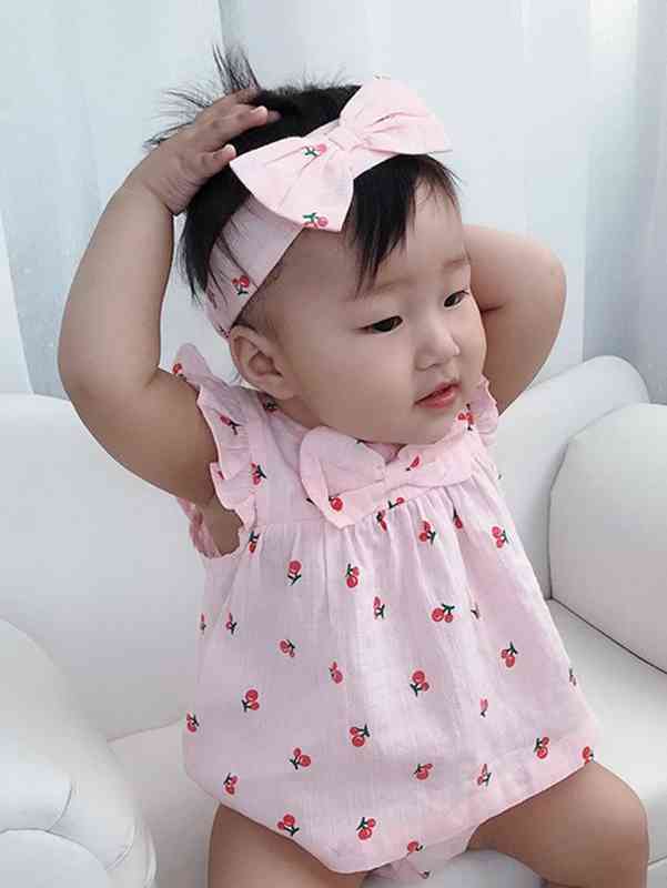 Baby Cherry Print Ruffle Trim Top & Shorts & Hair Band SHE