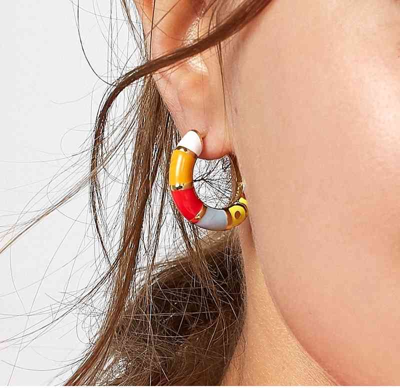 Earring Gold Color Pastel Rainbow Enamel Colors Circle Huggie Hoop European Women Trendy Colorful Earrings