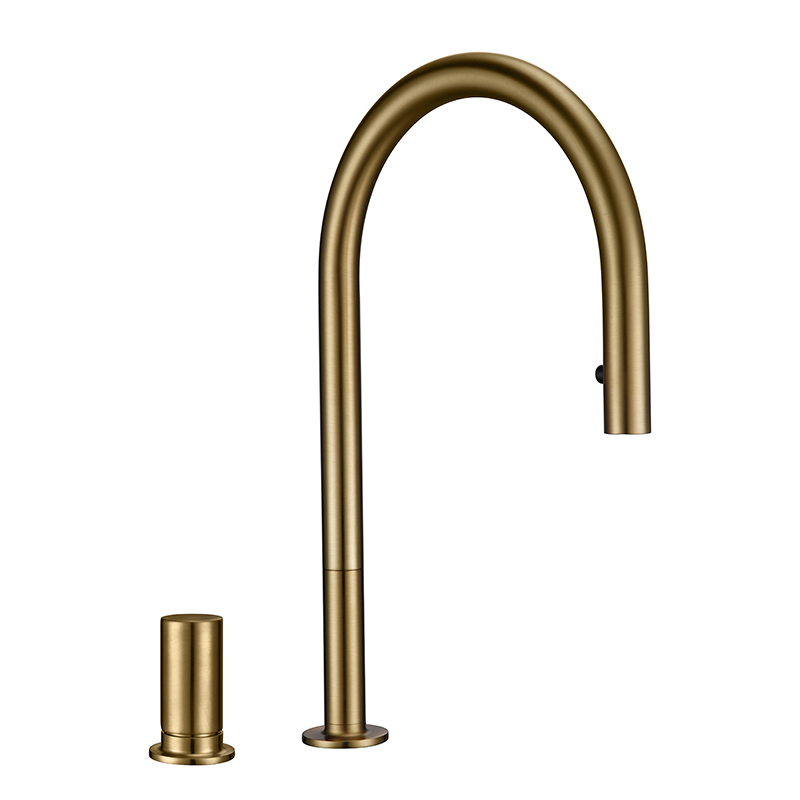 Smesiteli New Faucet Invisible Pull Out Sprayer Head Double Hole Single Handle And Cold Solid Brass Kitchen Sink Mixer Tap T20