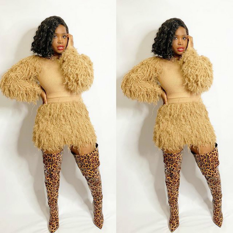 ANJAMANOR Winter Fashion Sweater Tassel Fluffy 2 Piece Set Women Ladies Sexy Outfits for Parties Club Wear Matching Sets D40BZ75 T200325