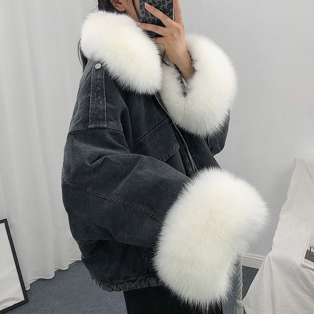 Jacket Women Denim Casual Jacket Women Long Sleeve Thick Coats Elegant Winter Outwear Office Ladies Solid Streetwear Faux Fur