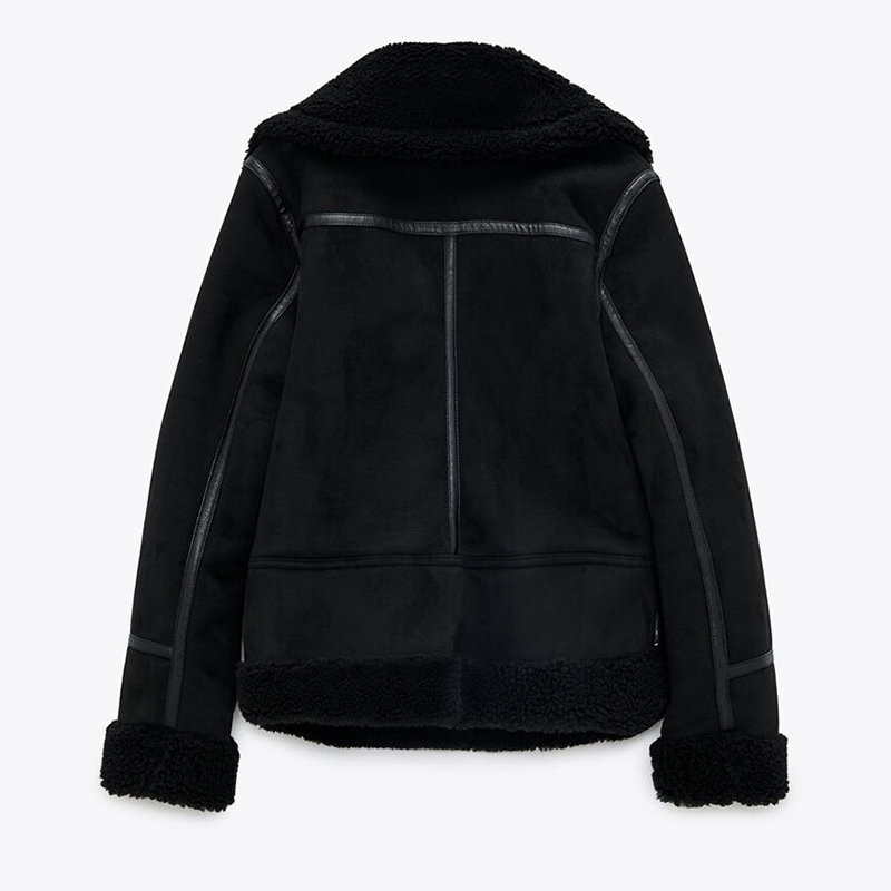Winter Fleece Thick Women's Jacket Retro Suede Lambs Wool Warm Moto Biker Coat Belt Pockets Zipper Faux Leather Woman Jackets 210201