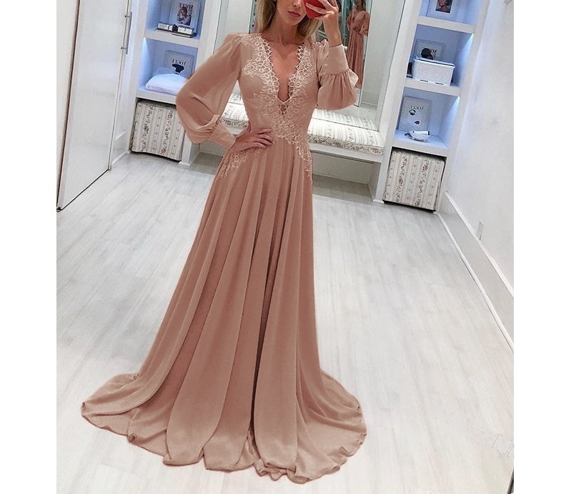 Women sexy v neck long sleeve lace patchwork chiffon maxi dress Green pink party frocks Plus size dresses for women 4xl 5xl 6xl T200113