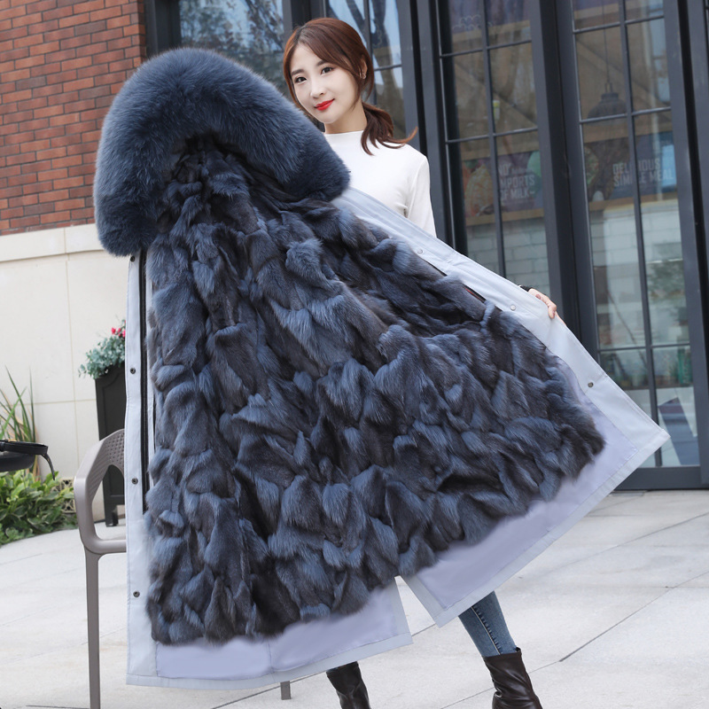 New Women's Mid-length Over The Knee Fox Fur Liner, Lively Face, Removable Winter Fox Fur Coat 201031