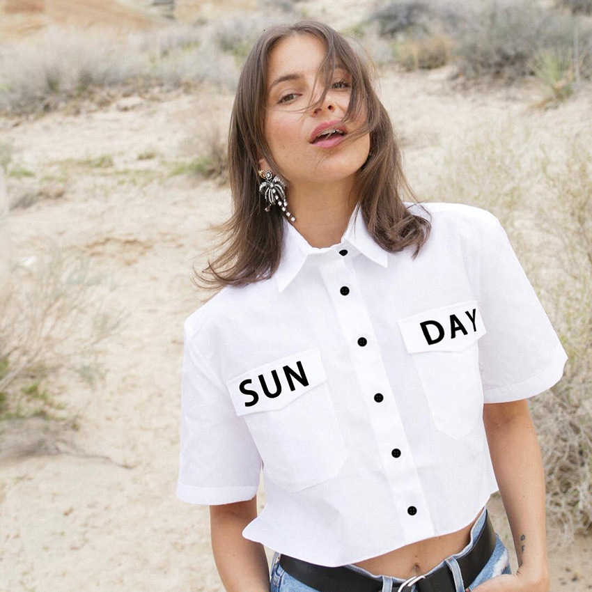 High Street Domingo Letters Short Blouse of Women Summer Chic Pockets Shirts Party Streetwear Blusas Zunh, White
High Street Domingo Letters Short Blouse of Women Summer Chic Pockets Shirts Party Streetwear Blusas Zunh, White