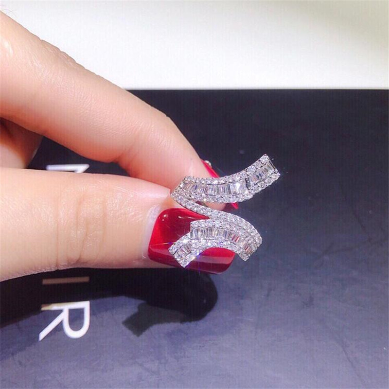 Sparkling Luxury Jewelry 925 Sterling Silver T Princess Cut White Topaz CZ Diamond Gemstones Popular Women Wedding Band Ring For Lover Gift