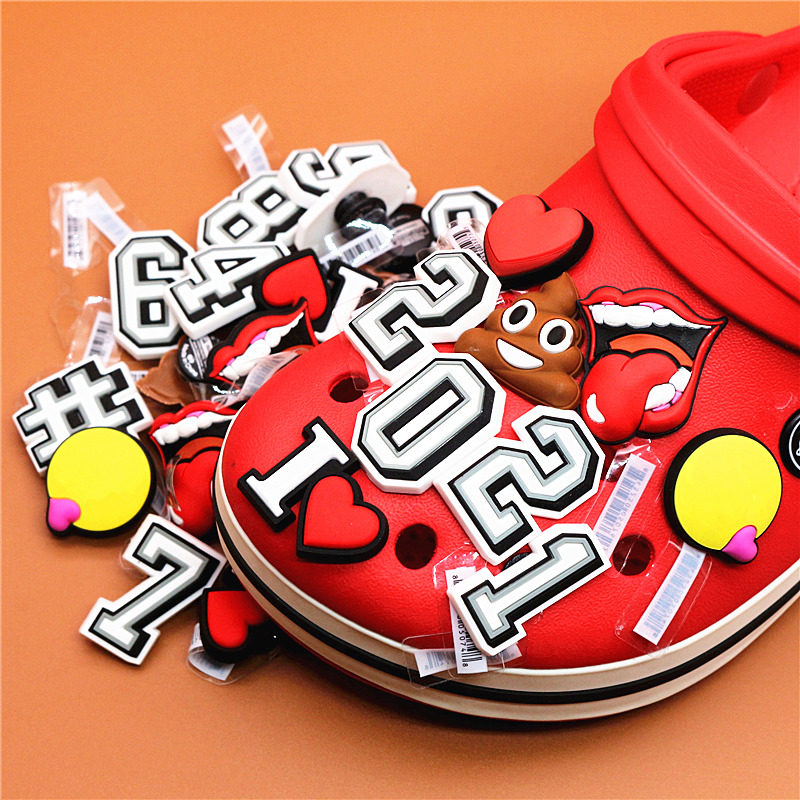 2021 Original PVC Shoe Buckle Accessories Funny Digital Heart Shaped Feces Shoes Decoration Charms Bracelets Kids Gifts
