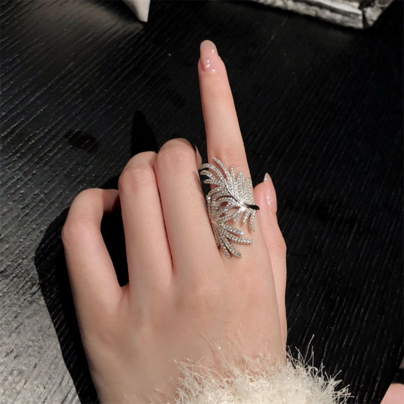 Choucong Brand New Wedding Rings Luxury Jewelry 925 Sterling Silver Pave White Sapphire CZ Diamond Gemstones Feather Women Open Adjustable Ring For Lo