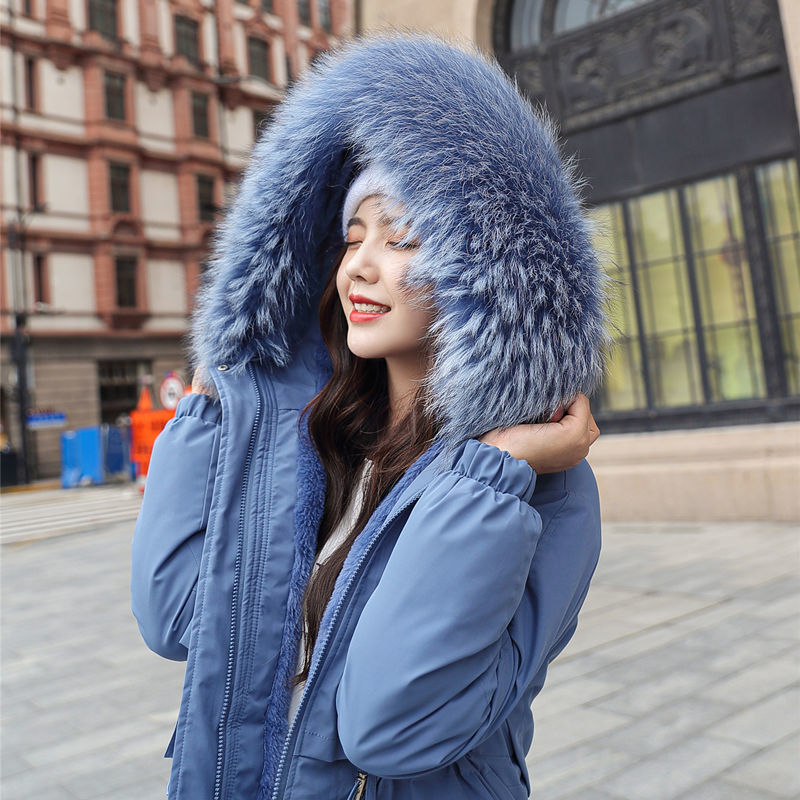 Fashionable Warm Cotton Liner Hooded Down Parkas Coat Winter Jacket Women Adjustable Waist Fur Collar Jacket Parka New 201103wtt