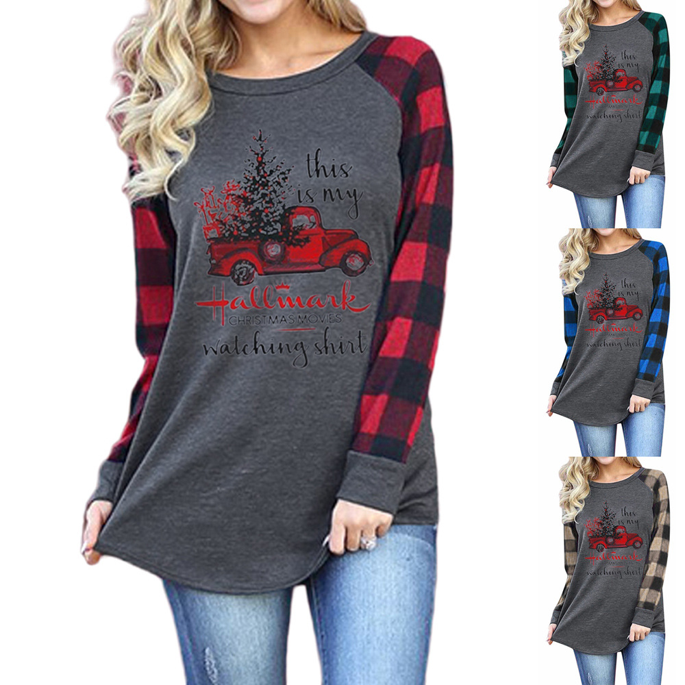 Women Designer Christmas Tree Car Hallmark Sweatshirts Autumn Winter Shirt Long Sleeve Round Neck Tops womens Pullover T Shirts