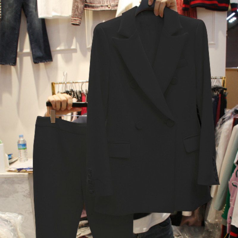 Suit twopiece female 2019 spring new women's Korean professional solid color suit jacket slim nine pants suit T200818