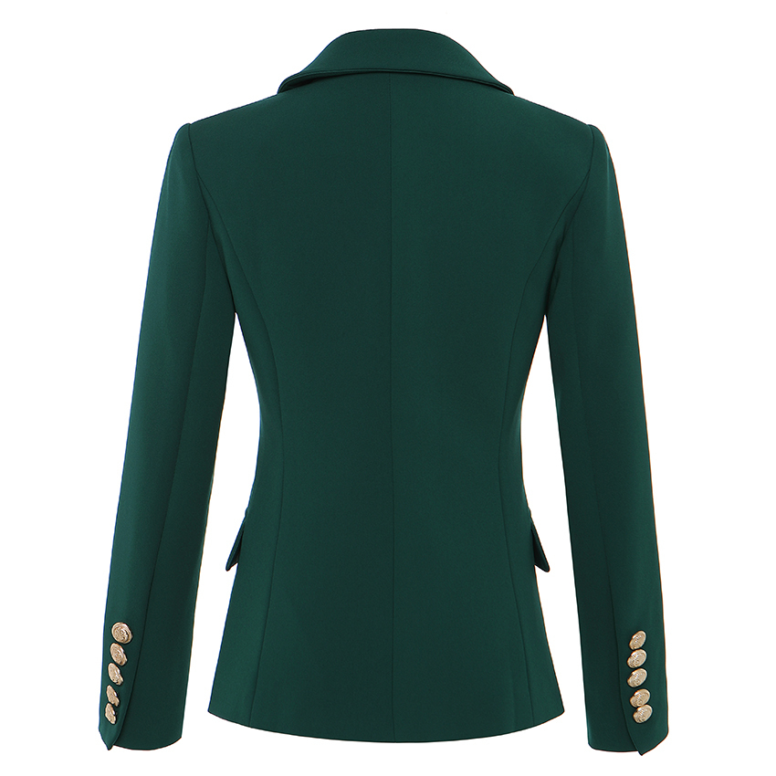 HIGH QUALITY Newest Blazer Women's Long Sleeve Double Breasted Metal Lion Buttons Blazer Jacket Outer Dark Green 201103
