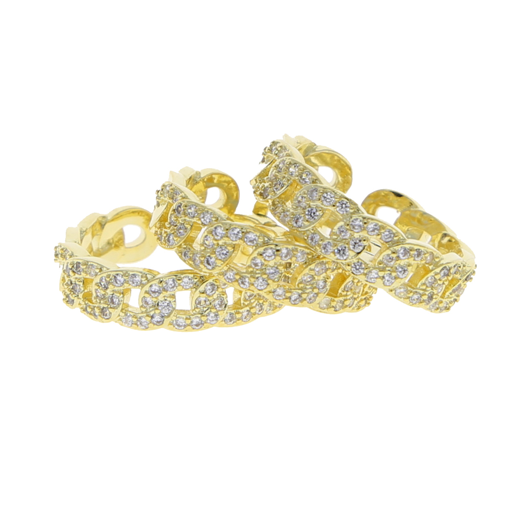 High Quality Micro paved cz Cuban Chain Rings with Gold color open band wedding ring for women lady adjustable finger band ring