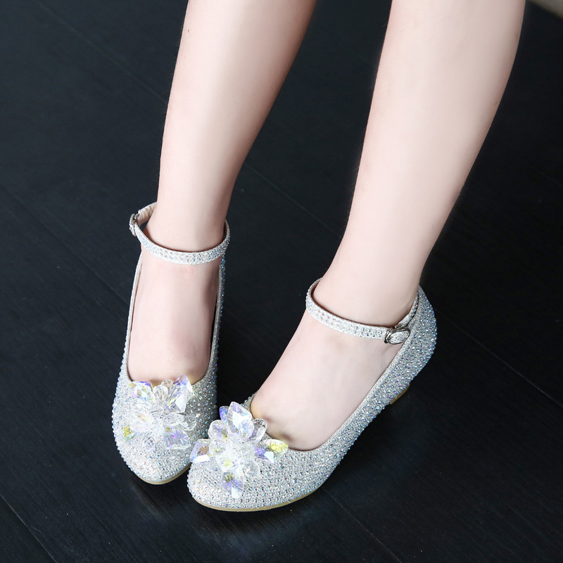 Princess Girls Party Shoes Children Sandals Sequins High Heels Shoes Diamonds Girls Sandals Peep Toe crystal Kids dress Shoes 201130