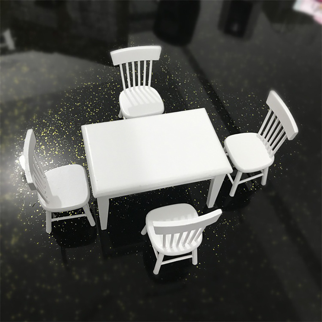112 Dollhouse Miniature Furniture Wooden Dining Table Chair Model Set Kitchen Doll house decoration Kids Toy Miniature C604 Y20041