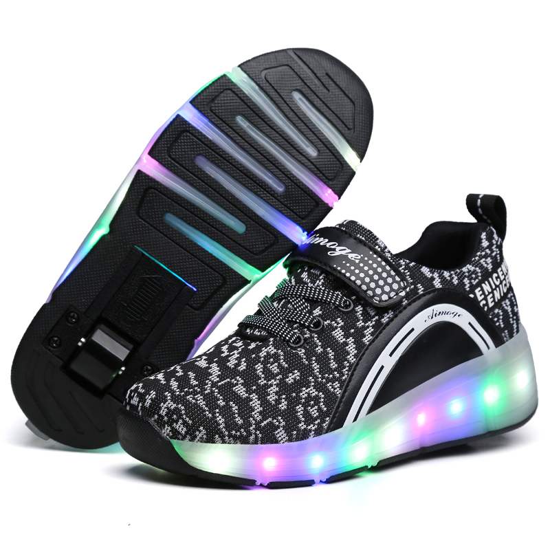 Kids Glowing Sneakers Sneakers with wheels Led Light up Roller Skates Sport Luminous Lighted Shoes for Kids Boys Pink