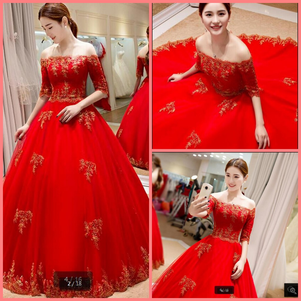 Robe de soiree 2020 red lace appliques wedding dress off the shoulder half sleeve sexy stylish weddiing gowns corset long bride dresses, Champagne
Robe de soiree 2020 red lace appliques wedding dress off the shoulder half sleeve sexy stylish weddiing gowns corset long bride dresses, Champagne