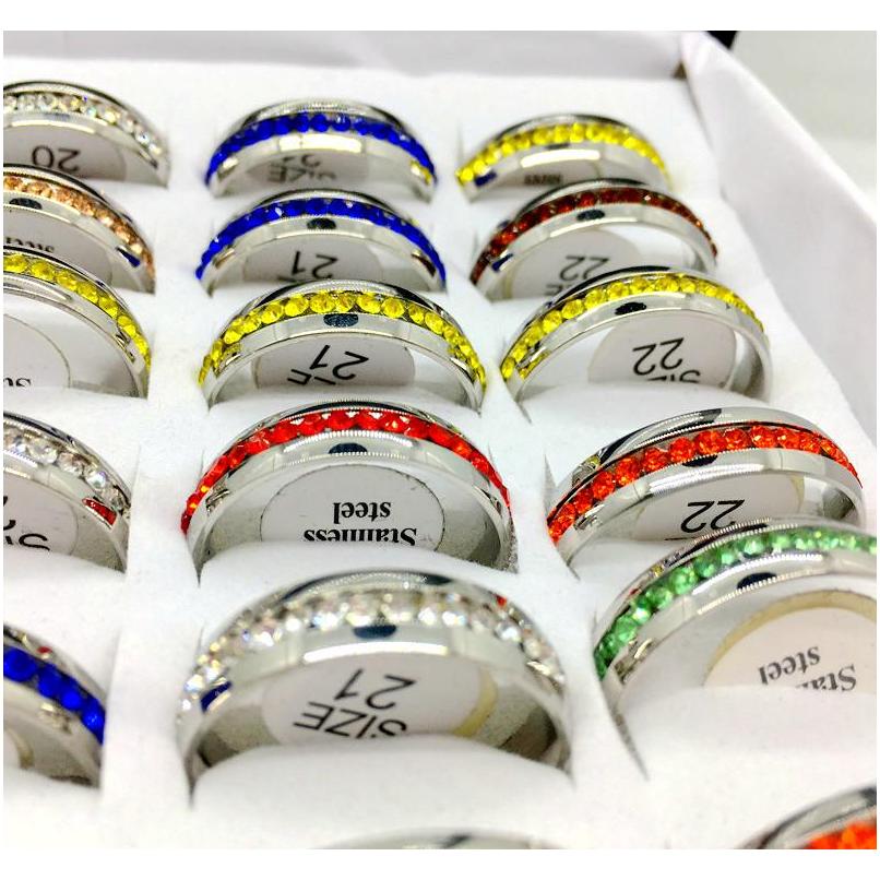 Band Rings Wholesale Lots 36pcs Women's Stainless Steel Fashion Jewelry Ring Multicolor Diamond Women W wmtFZE dhseller2010
