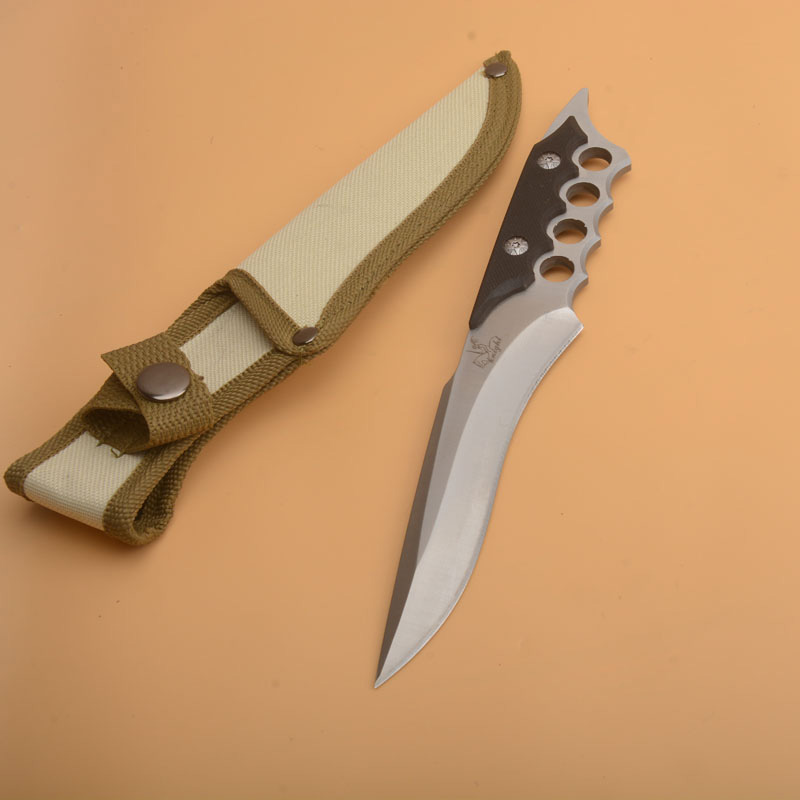 Outdoor Survival Straight Knife 9Cr18Mov Satin Drop Point Full Tang G10 Handle Fixed Blade Hunting Knives With Nylon Sheath
